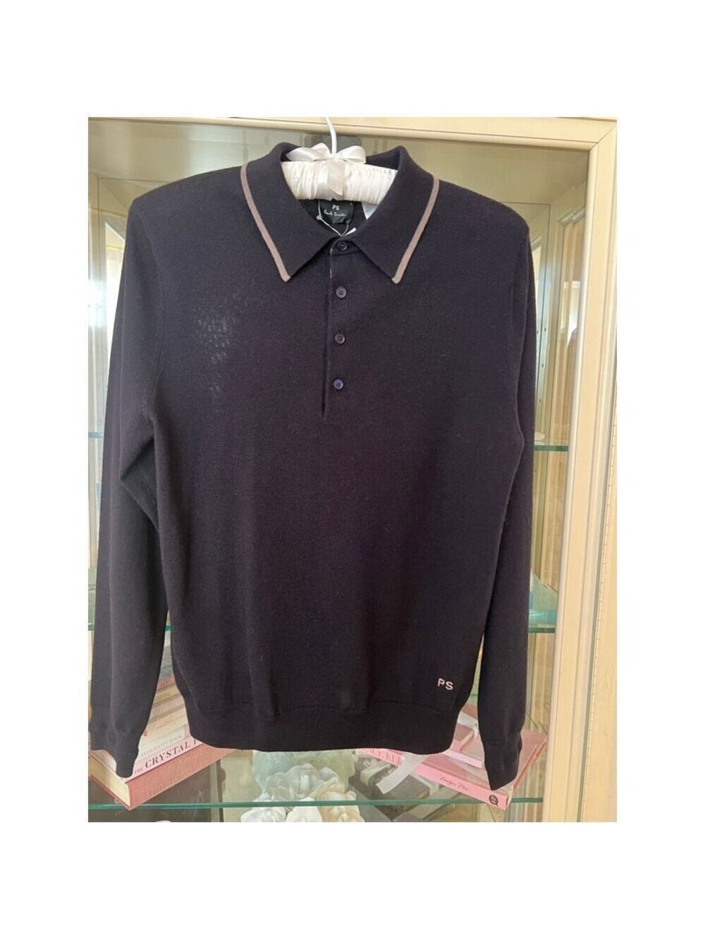 NWT Paul Smith Polo Shirt S Navy Beige Merino Wool